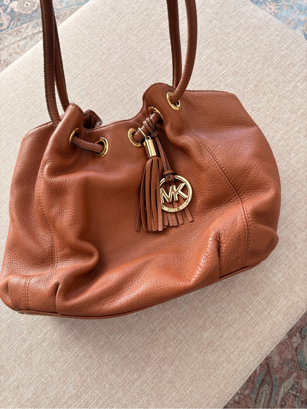 Michael Kors Saddle Brown Pebbled Leather Drawstring Shoulder Bag